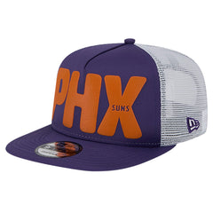 Phoenix Suns Puff Print Team Code A-Frame 9FIFTY Trucker Snapback Hat Purple