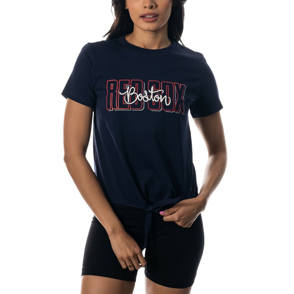 Boston Red Sox The Wild Collective Women's Twist Front T-Shirt - Navy T-shirts