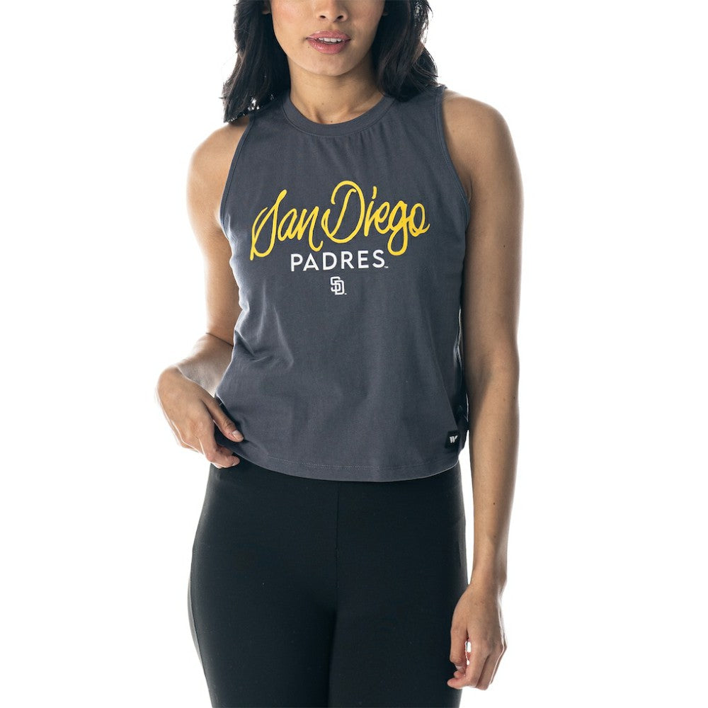 San Diego Padres The Wild Collective Women's Side Knot Tank Top - Charcoal Tanks
