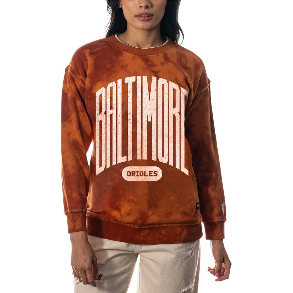 Baltimore Orioles The Wild Collective Women's Overdyed Pullover Sweatshirt - Orange Pullover