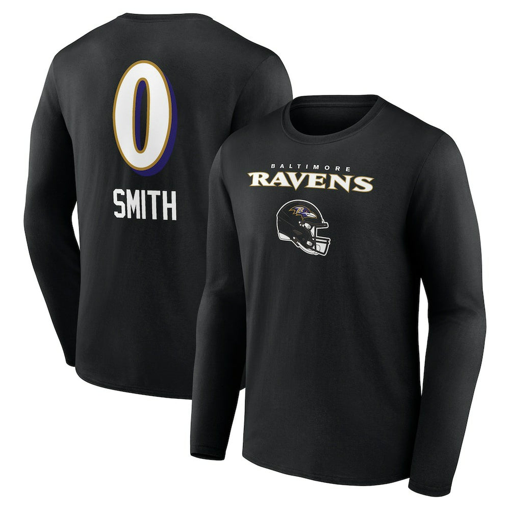 Roquan Smith Baltimore Ravens Team Wordmark Player Name & Number Long Sleeve T-Shirt Black