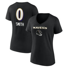 Roquan Smith Baltimore Ravens Women's Team Wordmark Player Name & Number V-Neck T-Shirt Black