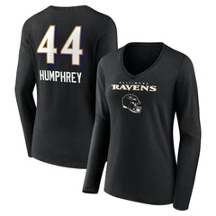 Marlon Humphrey Baltimore Ravens Women's Team Wordmark Player Name & Number Long Sleeve V-Neck T-Shirt Black