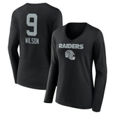 Tyree Wilson Las Vegas Raiders Women's Team Wordmark Player Name & Number Long Sleeve V-Neck T-Shirt Black