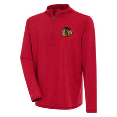 NHL Chicago Blackhawks Antigua Tidy Quarter-Zip Pullover Hoodie - Heather Red