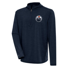 NHL Edmonton Oilers Antigua Tidy Quarter-Zip Pullover Hoodie - Heather Navy