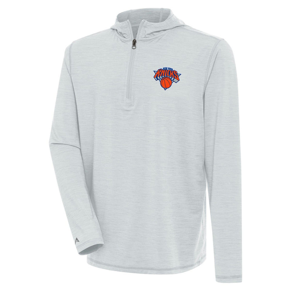 New York Knicks Antigua Tidy Quarter-Zip Lightweight Pullover Top Heather Gray