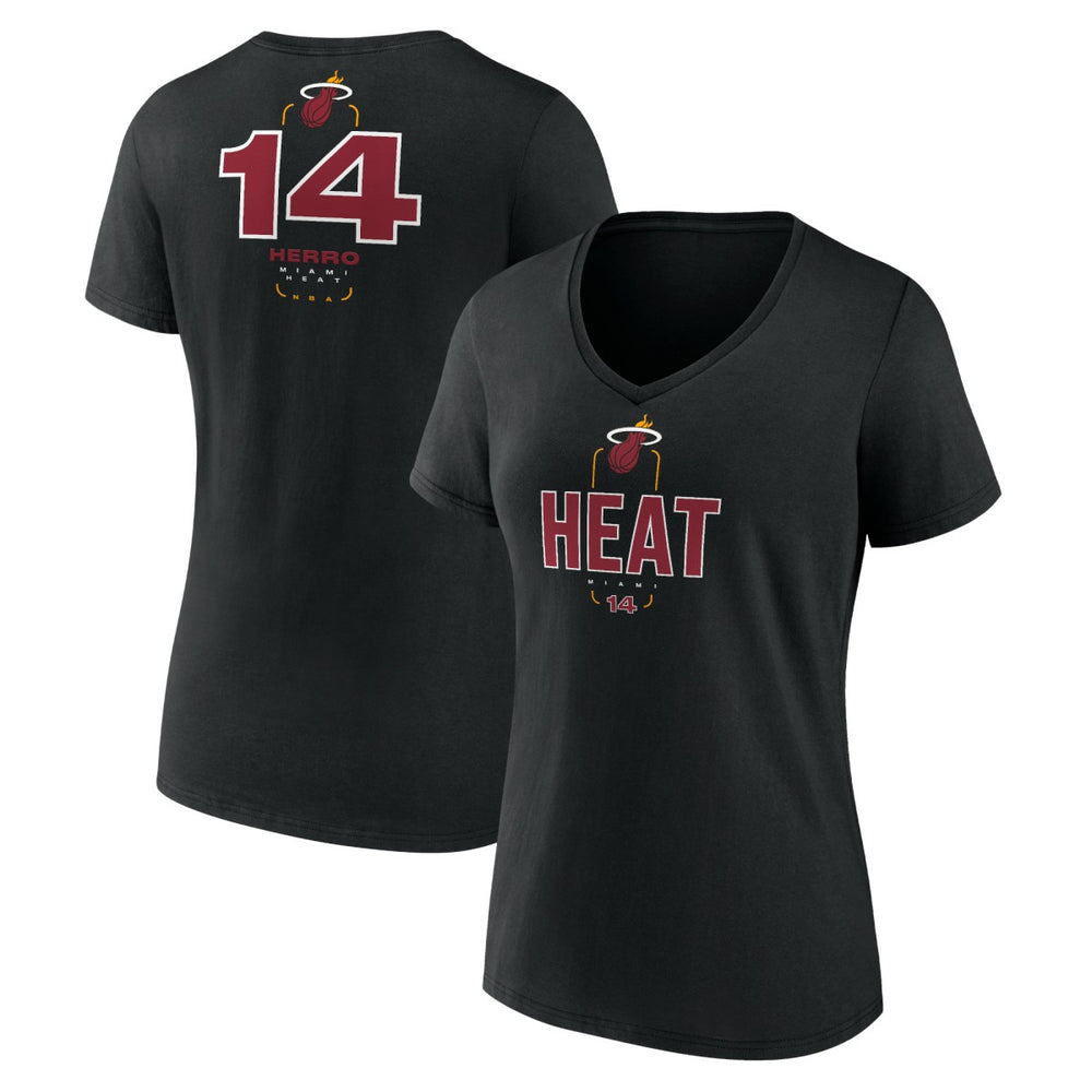 Tyler Herro Miami Heat Women's Behind The Back Name & Number V-Neck T-Shirt Black