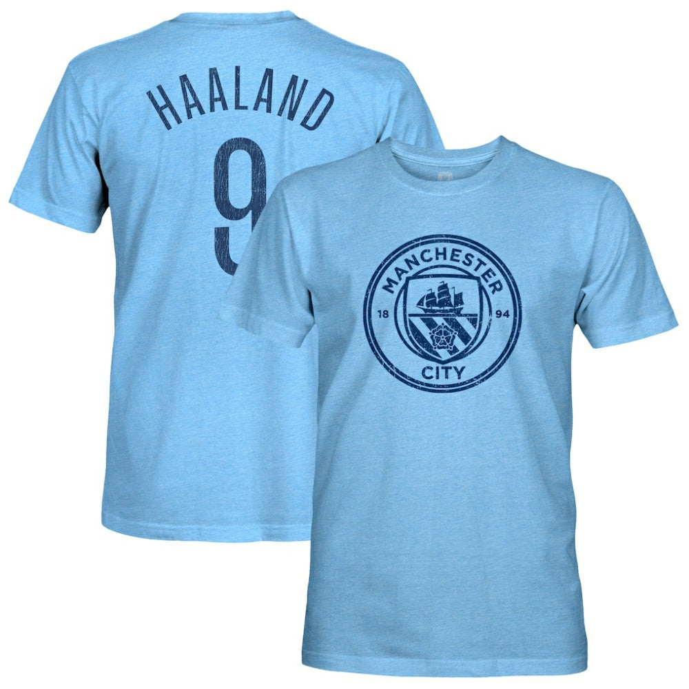 Erling Haaland Manchester City 1863FC Player Name & Number Twisted Tri-Blend Slub T-Shirt Sky Blue sale