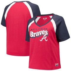 Atlanta Braves New Era Women's Plus Size Raglan V-Neck T-Shirt - Red T-shirts