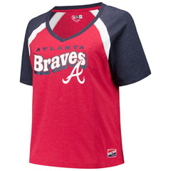 Atlanta Braves New Era Women's Plus Size Raglan V-Neck T-Shirt - Red T-shirts
