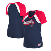Los Angeles Angels New Era Women's Heathered Raglan V-Neck T-Shirt - Navy T-shirts