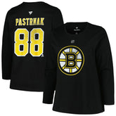 NHL Boston Bruins Profile Women's Plus Size Distressed Printed Name & Number Long Sleeve T-Shirt - Black