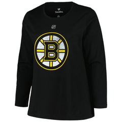 NHL Boston Bruins Profile Women's Plus Size Distressed Printed Name & Number Long Sleeve T-Shirt - Black