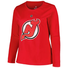 NHL New Jersey Devils Profile Women's Plus Size Distressed Printed Name & Number Long Sleeve T-Shirt - Red