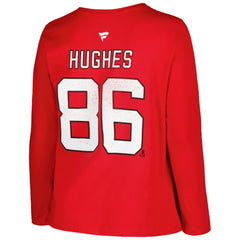 NHL New Jersey Devils Profile Women's Plus Size Distressed Printed Name & Number Long Sleeve T-Shirt - Red