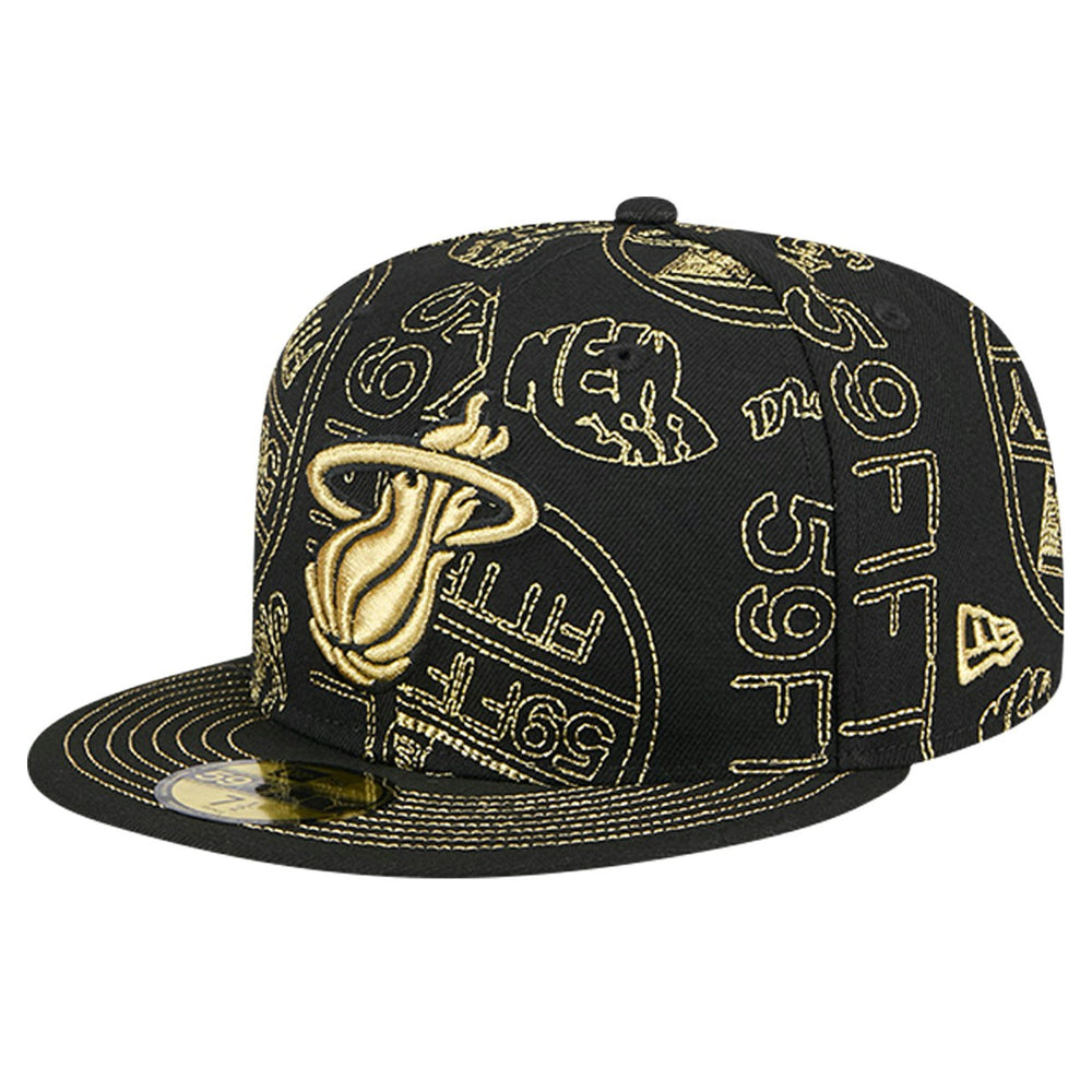 Miami Heat 59FIFTY Day Allover Print Stencil Fitted Hat Black