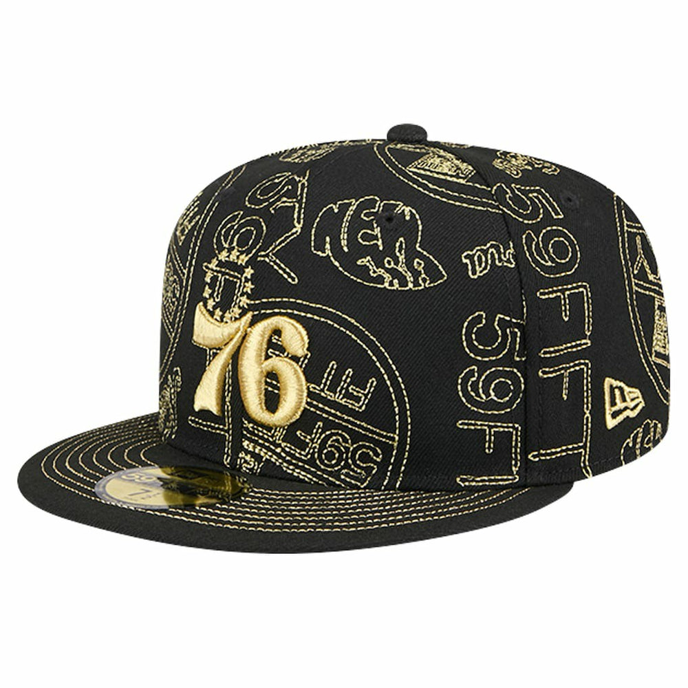 Philadelphia 76ers 59FIFTY Day Allover Print Stencil Fitted Hat Black
