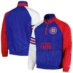 Chicago Cubs Starter Elite Raglan Half-Zip Jacket - Royal/Red Jackets