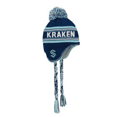 NHL Seattle Kraken Youth Jacquard Tassel Knit Hat with Pom - Deep Sea Blue