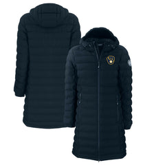 Milwaukee Brewers Cutter & Buck Women's Mission Ridge Repreve Eco Insulated Full-Zip Long Puffer Jacket - Navy Jackets