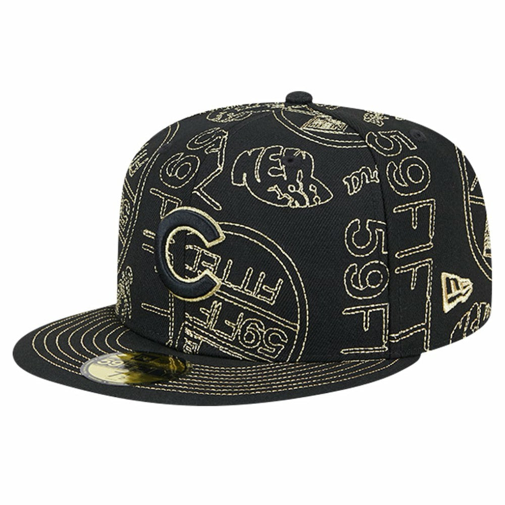 Chicago Cubs New Era 59FIFTY Day Allover Fitted Hat - Black Hats