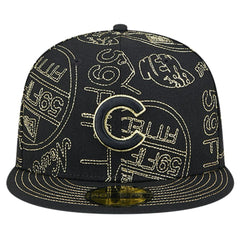 Chicago Cubs New Era 59FIFTY Day Allover Fitted Hat - Black Hats