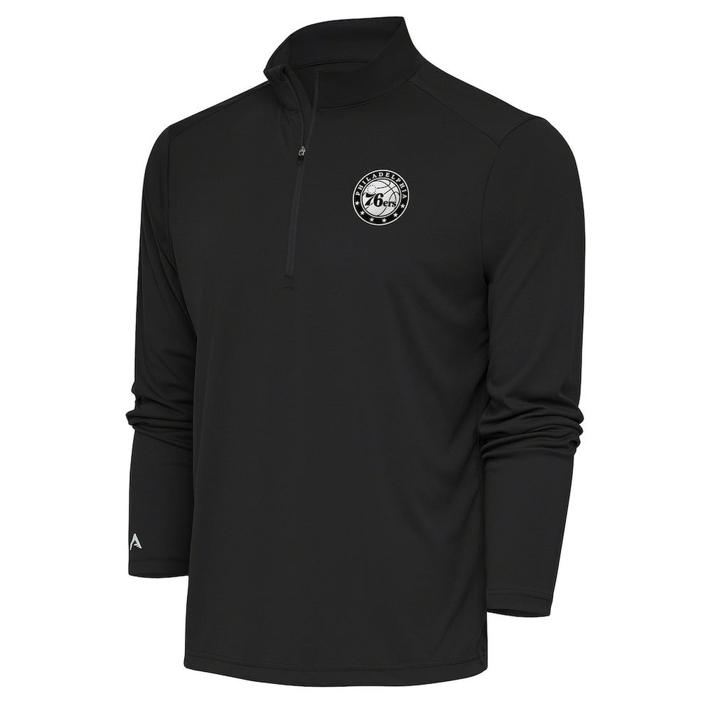 Philadelphia 76ers Antigua Metallic Logo Tribute Quarter-Zip Pullover Charcoal