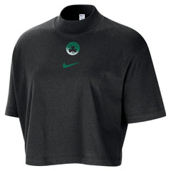Boston Celtics Women's Courtside Mock Neck Loose Fit Cropped T-Shirt Black