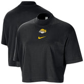 Los Angeles Lakers Women's Courtside Mock Neck Loose Fit Cropped T-Shirt Black