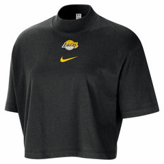 Los Angeles Lakers Women's Courtside Mock Neck Loose Fit Cropped T-Shirt Black