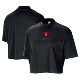 Chicago Bulls Women's Courtside Mock Neck Loose Fit Cropped T-Shirt Black