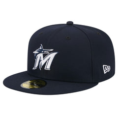 Miami Marlins New Era White Logo 59FIFTY Fitted Hat - Navy Hats