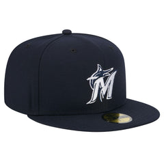 Miami Marlins New Era White Logo 59FIFTY Fitted Hat - Navy Hats