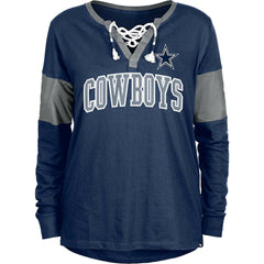 Dallas Cowboys New Era Women's Lace-Up Notch-Neck Long Sleeve T-Shirt Navy
