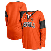 Cincinnati Bengals New Era Women's Lace-Up Notch-Neck Long Sleeve T-Shirt Orange