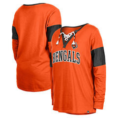Cincinnati Bengals New Era Women's Lace-Up Notch-Neck Long Sleeve T-Shirt Orange