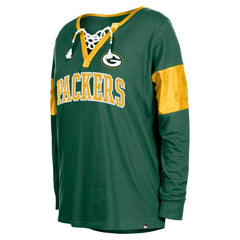 Green Bay Packers New Era Women's Lace-Up Notch-Neck Long Sleeve T-Shirt Green