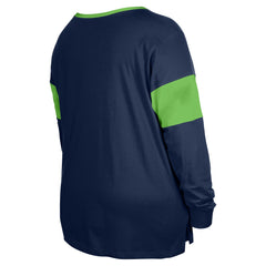 Seattle Seahawks New Era Women's Plus Size Lace-Up Notch Neck Long Sleeve T-Shirt College Navy