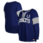 Indianapolis Colts New Era Women's Plus Size Lace-Up Notch Neck Long Sleeve T-Shirt Royal
