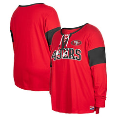 San Francisco 49ers New Era Women's Plus Size Lace-Up Notch Neck Long Sleeve T-Shirt Scarlet