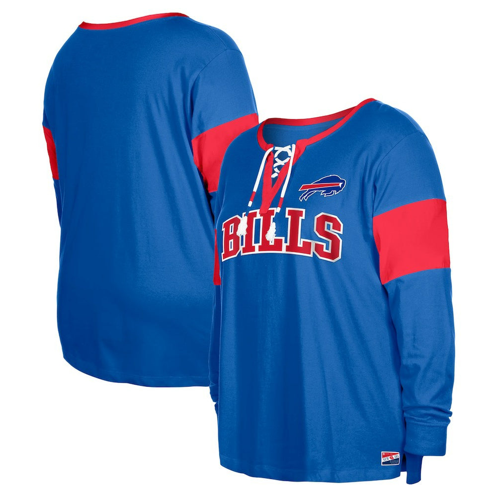 Buffalo Bills New Era Women's Plus Size Lace-Up Notch Neck Long Sleeve T-Shirt Royal