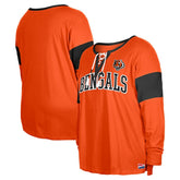 Cincinnati Bengals New Era Women's Plus Size Lace-Up Notch Neck Long Sleeve T-Shirt Orange