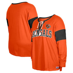 Cincinnati Bengals New Era Women's Plus Size Lace-Up Notch Neck Long Sleeve T-Shirt Orange