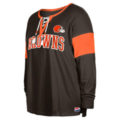 Cleveland Browns New Era Women's Plus Size Lace-Up Notch Neck Long Sleeve T-Shirt Brown