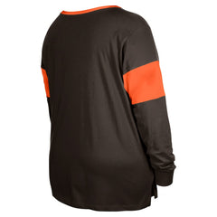 Cleveland Browns New Era Women's Plus Size Lace-Up Notch Neck Long Sleeve T-Shirt Brown