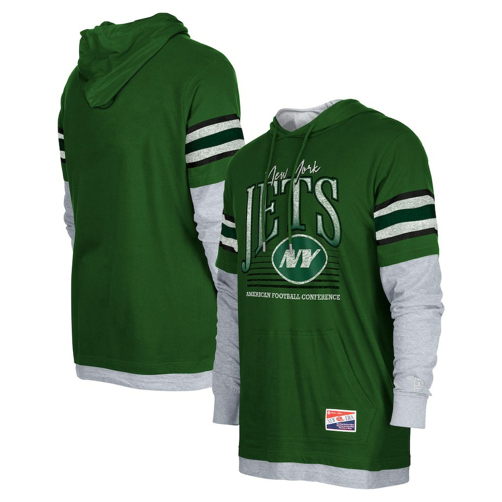 New York Jets New Era Twofer Long Sleeve Hooded T-Shirt Green