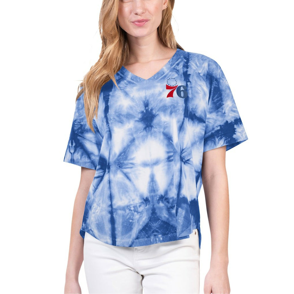 Philadelphia 76ers G-III 4Her by Carl Banks Women's Tournament Raglan Oversized Tie-Dye V-Neck T-Shirt Royal
