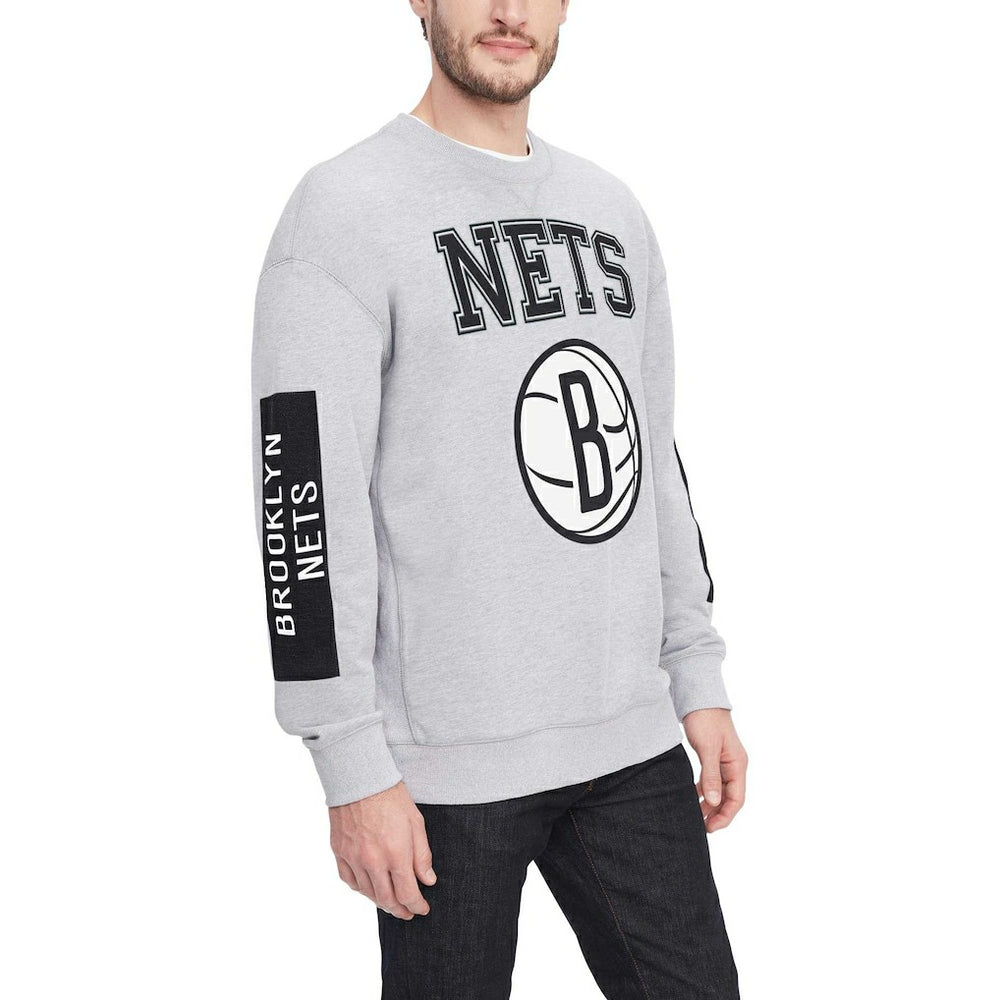Brooklyn Nets Tommy Jeans Hayes Crew Neck Pullover Sweatshirt Heather Gray