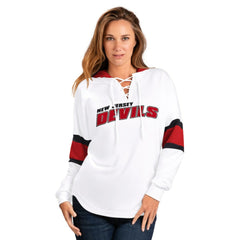 NHL New Jersey Devils G-III 4Her by Carl Banks Women's Goal Zone Long Sleeve Lace-Up Hoodie T-Shirt - White/Red